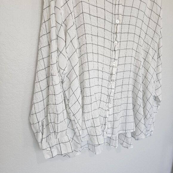 Jane + Delancey | Crinkle Window Pane Checkered Button Down Top, Womens 2X - Picture 2 of 4